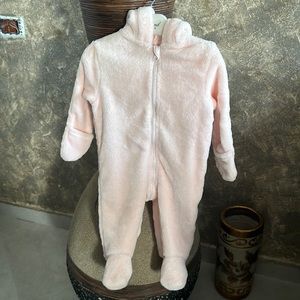 First Impressions Hooded Pink One Piece Faux- Fur 3-6 months
